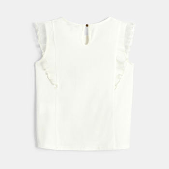 قميص تحتاني بكشكش ومزين برسوم للطائر الطنان، باللون الأبيض للفتيات